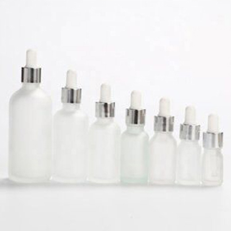 50ml 100ml Luxury Round Empty Small Frostedcustom printed glass dropper bottleWith Black Cover