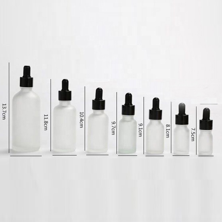 50ml 100ml Luxury Round Empty Small Frostedcustom printed glass dropper bottleWith Black Cover