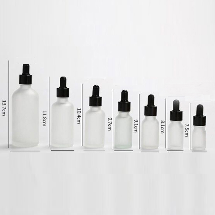 50ml 100ml Luxury Round Empty Small Frostedcustom printed glass dropper bottleWith Black Cover