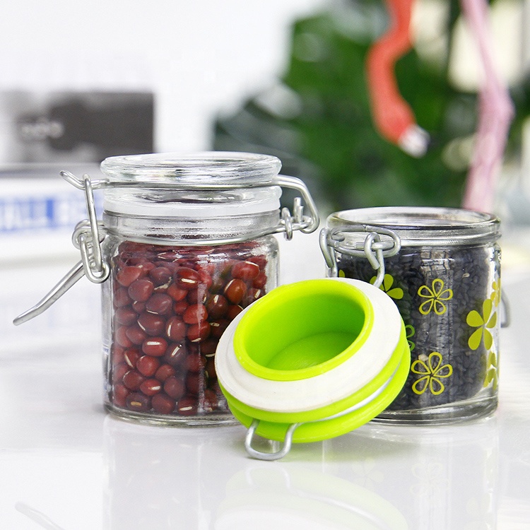 50ml 100ml Round Airtight Glass Clip Jars Wide Mouth Glass Storage Jars