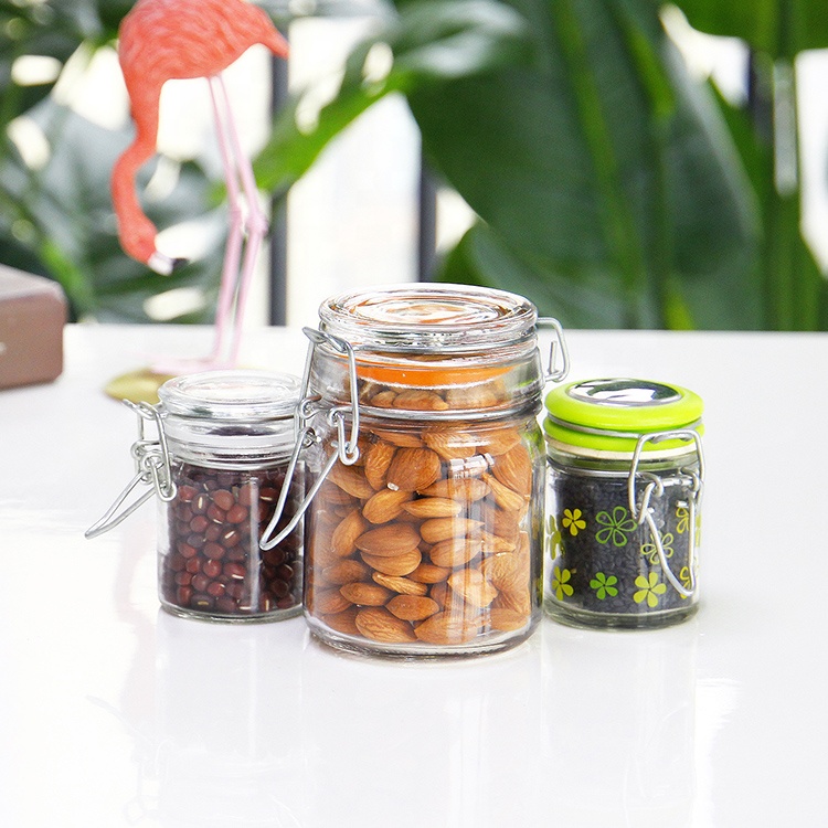 50ml 100ml Round Airtight Glass Clip Jars Wide Mouth Glass Storage Jars