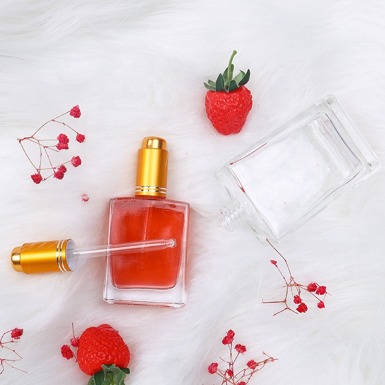 50ml 100ml Skin care packaging essential oil dropper glass bottle with gold cap