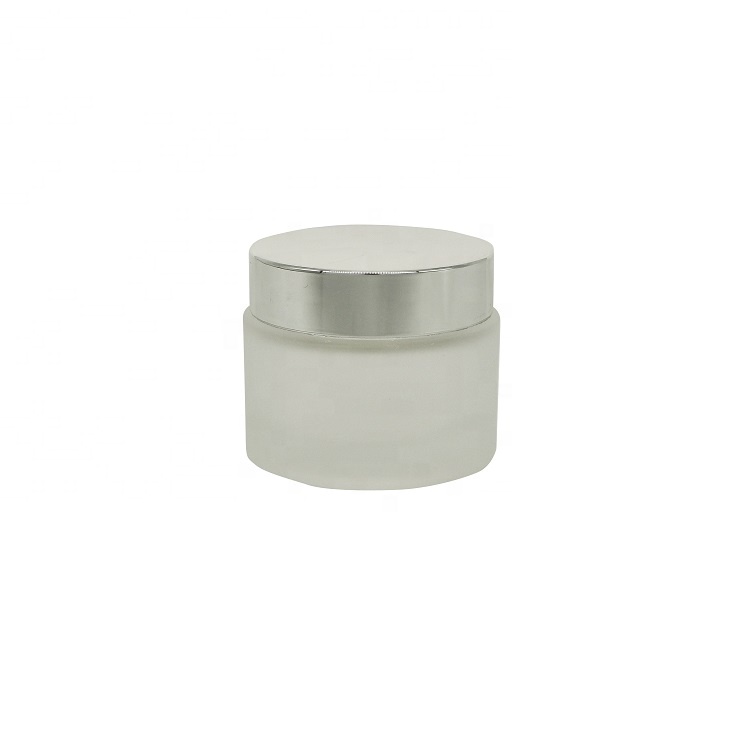 50ml 100ml White frosted glass spray cosmetic glass bottle jar with silver lid