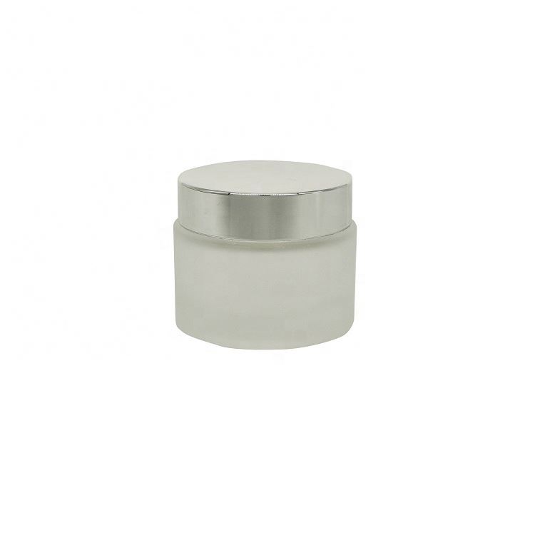 50ml 100ml White frosted glass spray cosmetic glass bottle jar with silver lid