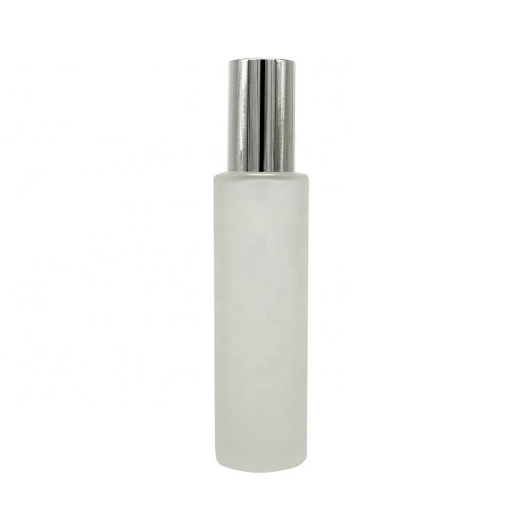 50ml 100ml White frosted glass spray cosmetic glass bottle jar with silver lid