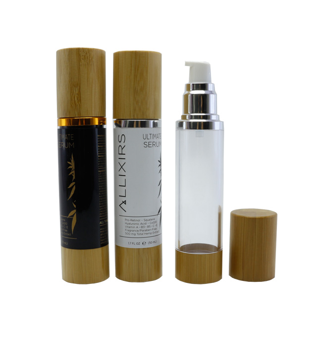 50ml 100ml airless Vacuum emulsion bottle with bamboo cap cosmetics containers and packaging BP-362K