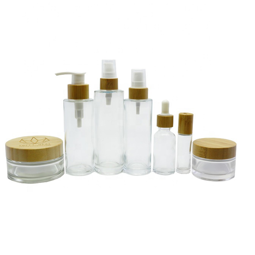 50ml 100ml airless Vacuum emulsion bottle with bamboo cap cosmetics containers and packaging BP-362K
