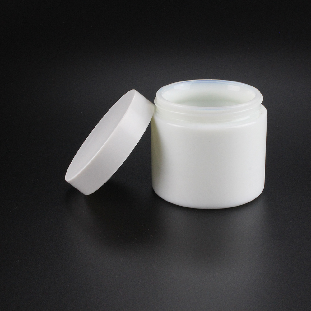 50ml 100ml opal white glass cosmetic ceramic packaging, cream jar with white black lids