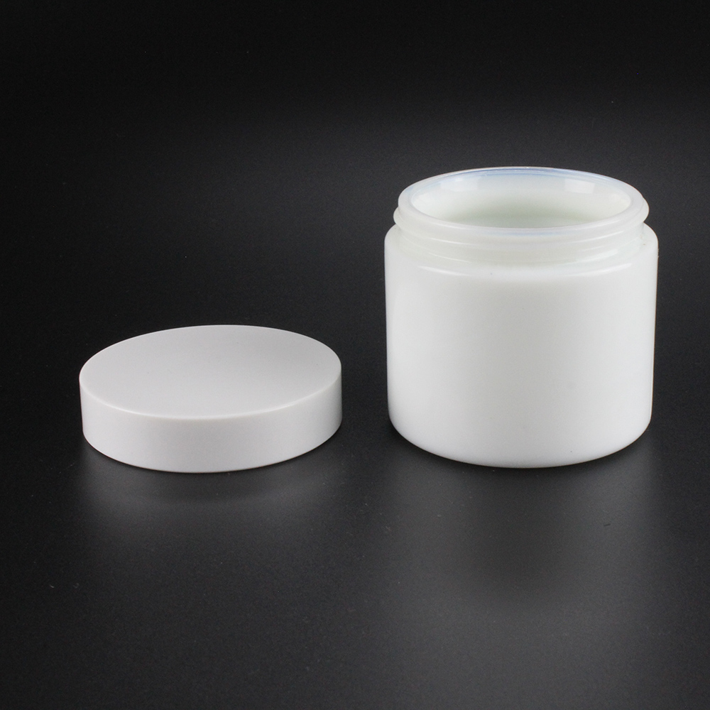 50ml 100ml opal white glass cosmetic ceramic packaging, cream jar with white black lids