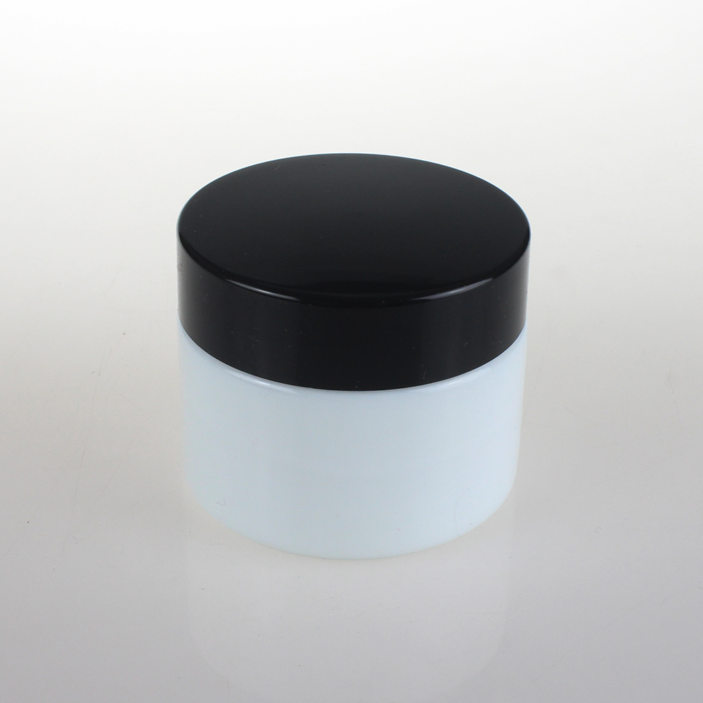 50ml 100ml opal white glass cosmetic ceramic packaging, cream jar with white black lids