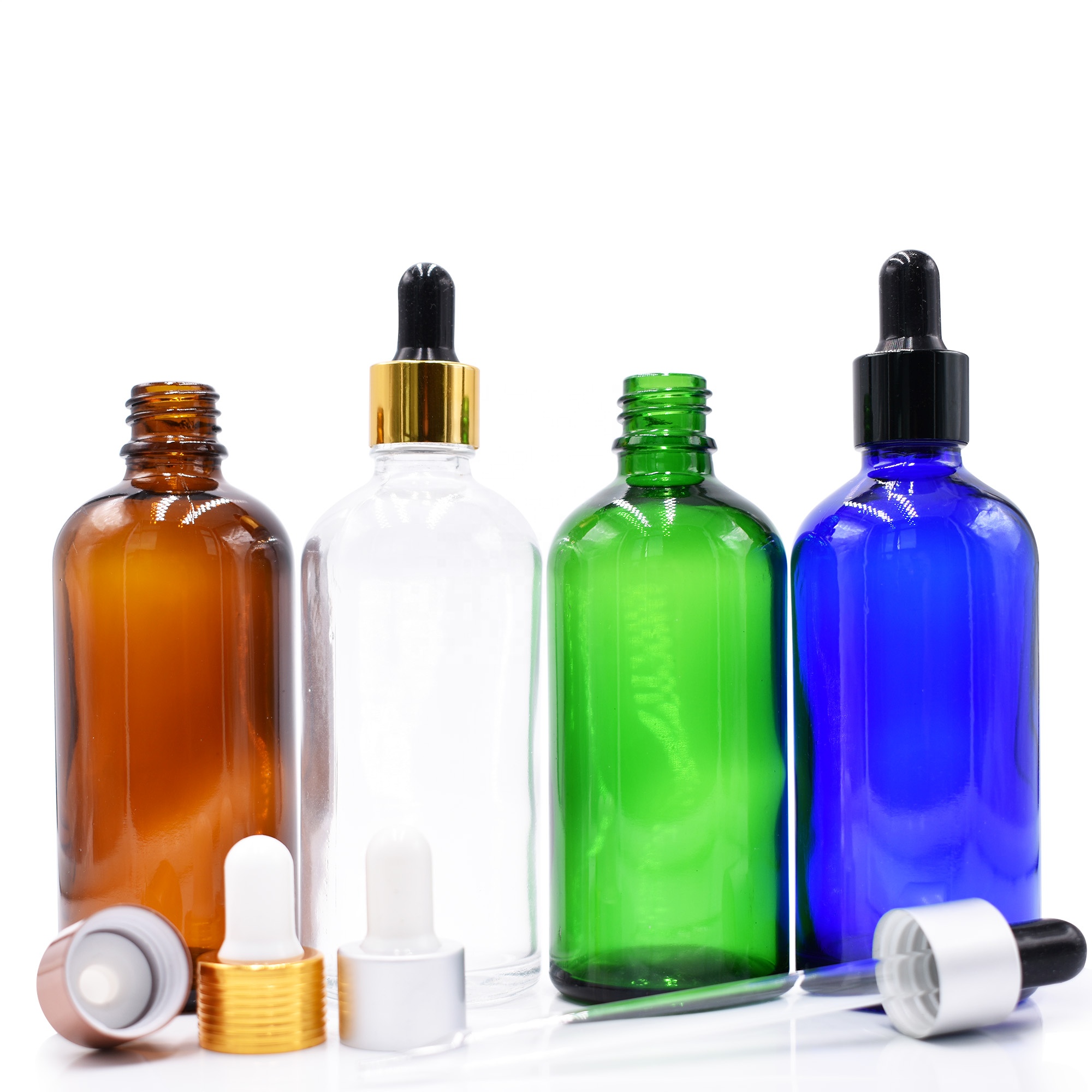 50ml 100ml sky blue red green essential oil cosmetic frosted glass dropper bottle with gold cap