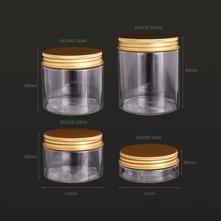 50ml 120ml 180ml 250ml Storage home use mason clear plastic jars with golden lids