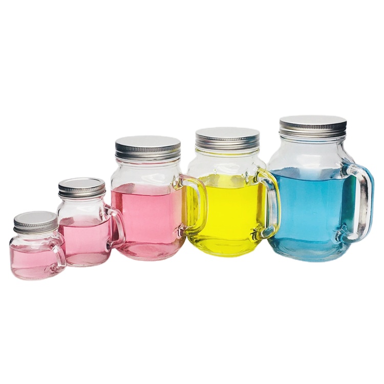 50ml 120ml 400ml 480ml 620ml transparent glass mason jar with handle and metal lid
