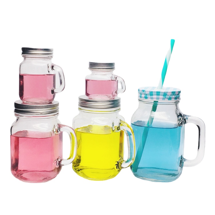 50ml 120ml 400ml 480ml 620ml transparent glass mason jar with handle and metal lid