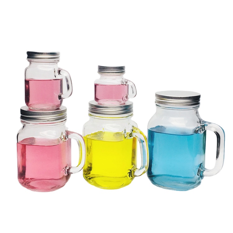 50ml 120ml 400ml 480ml 620ml transparent glass mason jar with handle and metal lid