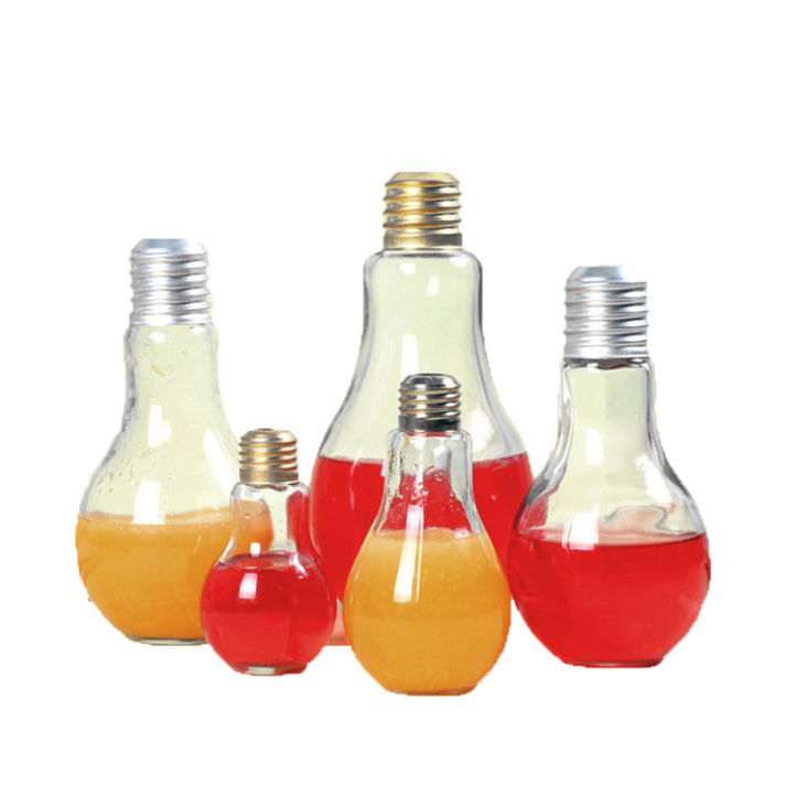 50ml 150ml 200ml 250ml 400ml light lamp bulb shape glass bottles with cap for beverage milk