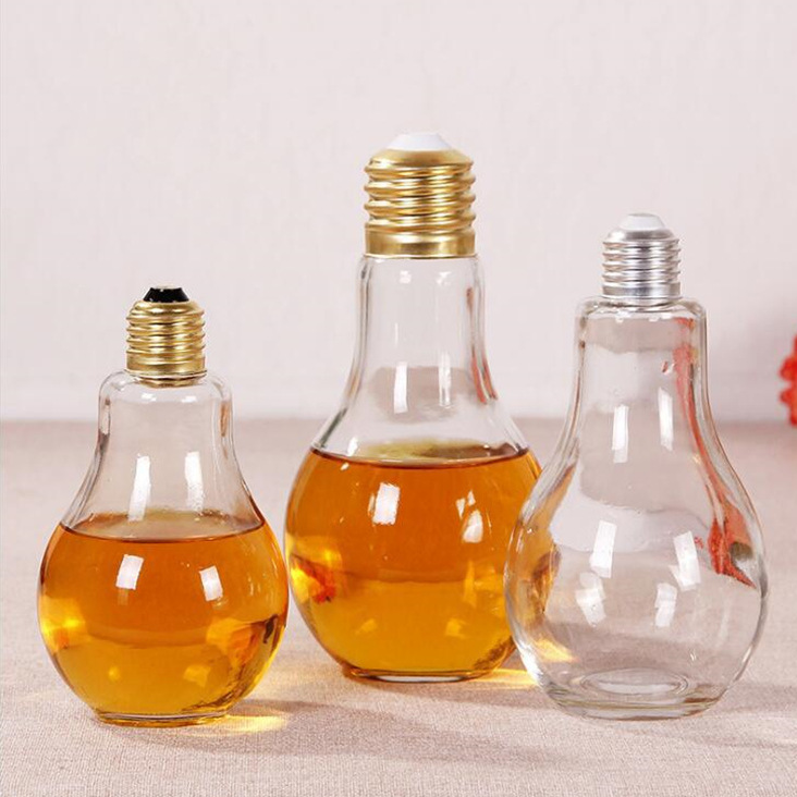 50ml 150ml 200ml 250ml 400ml light lamp bulb shape glass bottles with cap for beverage milk
