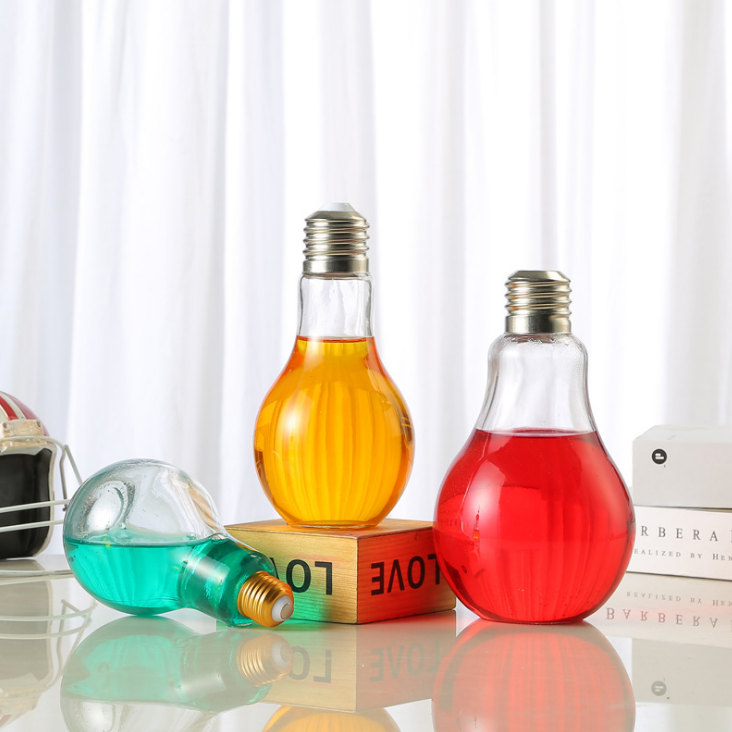 50ml 150ml 200ml 250ml 400ml light lamp bulb shape glass bottles with cap for beverage milk
