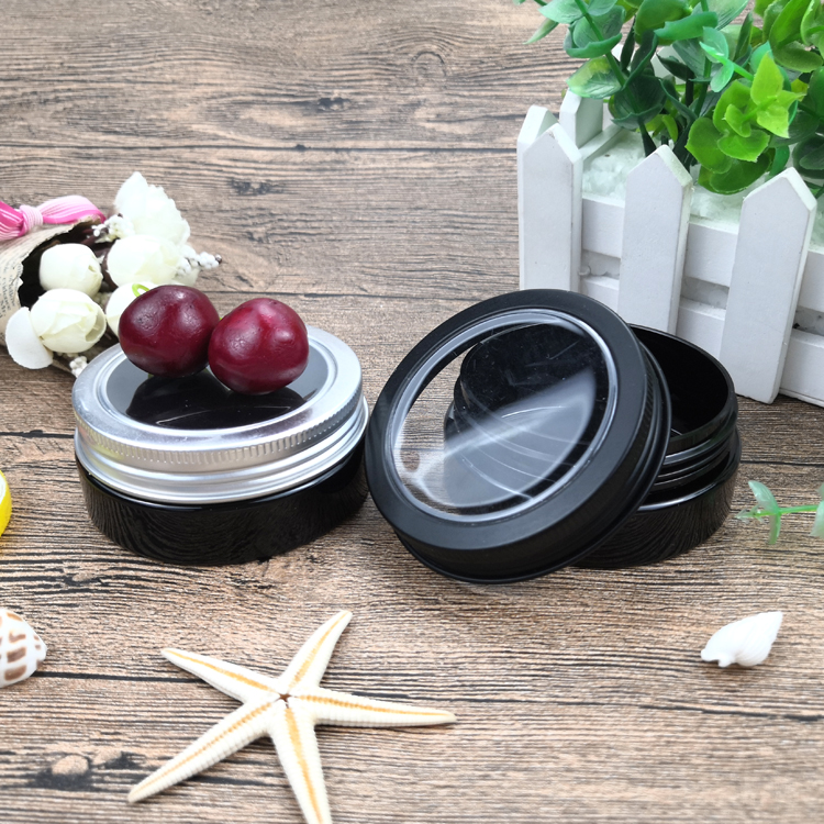 50ml 1oz PET Plastic Black Skin Care Cosmetics Packaging Face Cream Jar/Tooth Powder Container with Aluminum Cover