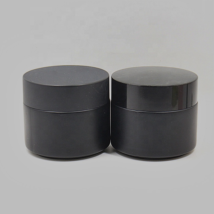 50ml 30g 15g frosted matte black glass cosmetic jars with black lid for cosmetics