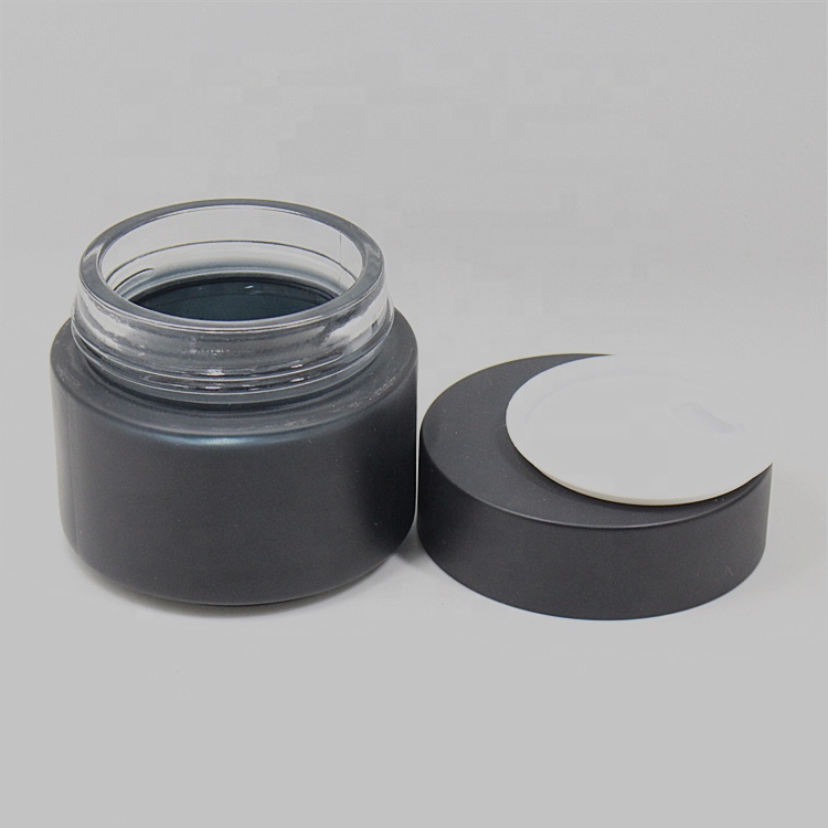 50ml 30g 15g frosted matte black glass cosmetic jars with black lid for cosmetics