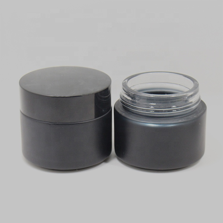 50ml 30g 15g frosted matte black glass cosmetic jars with black lid for cosmetics
