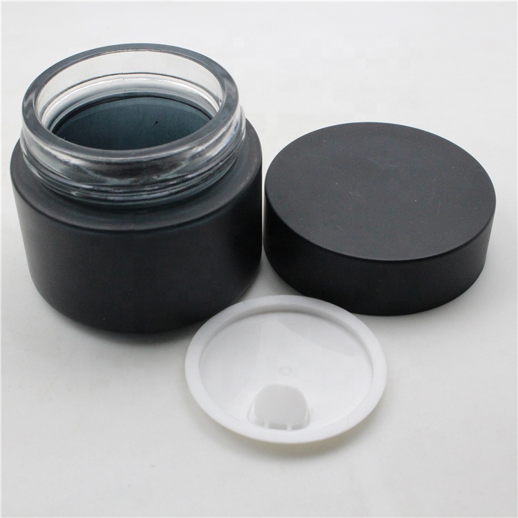 50ml 30g 15g frosted matte black glass cosmetic jars with black lid for cosmetics