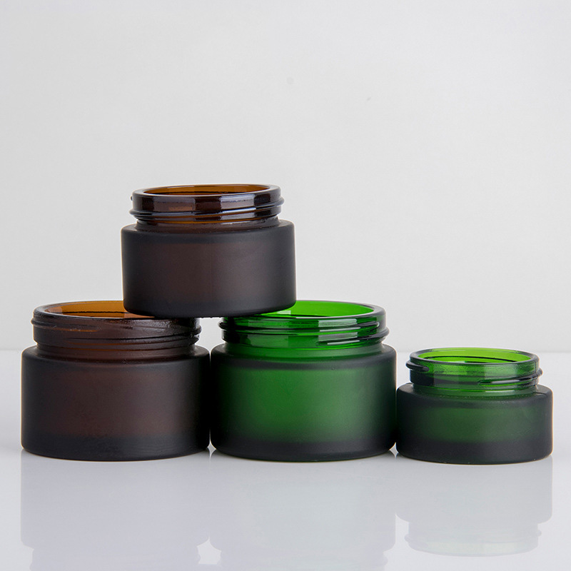 50ml 30ml 1 oz cosmetic cream round frosted amber black glass jar with black sliver aluminum screw top lid