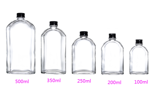 50ml- 350ml Kombucha Ice Tea Flat Glass Hip Flask Cold Brew Coffee Bottles