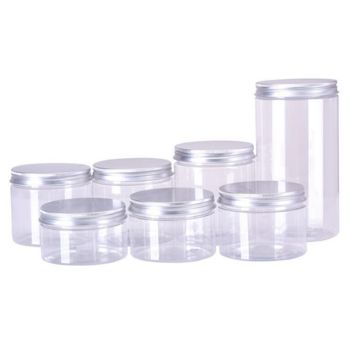 50ml- 500ml PET Transparent Empty Cosmetic Cream Lotion Jar with White Black Aluminum Lids