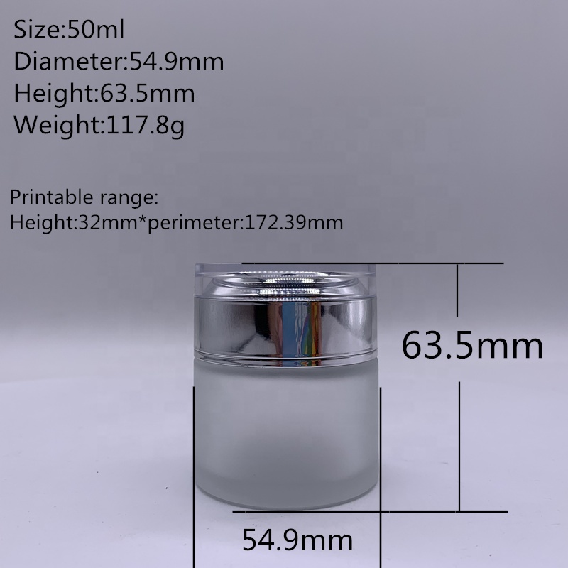 50ml 50g Luxury Clear Frost Glass Cosmetic Cream Jar For Eye Hair And Face