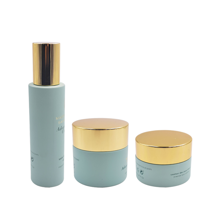 50ml 50g luxury costom beatiful storage green round eye cream glass jar with gold aluminum screw lid