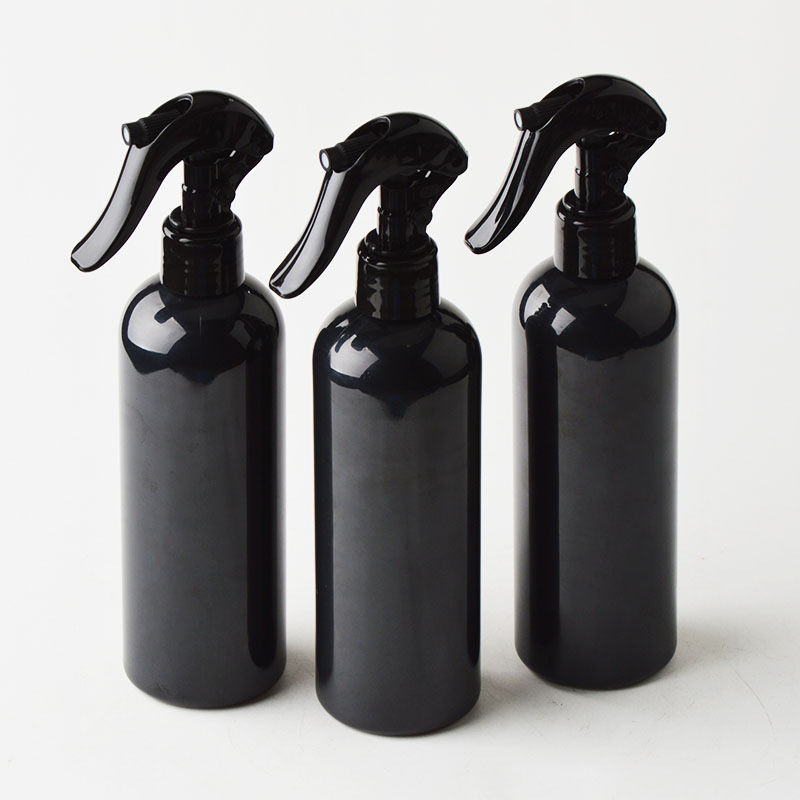 50ml 60ml 100ml 120ml 150ml 200ml 250ml solid black plastic bottles with spray disc flip lotion pump tops