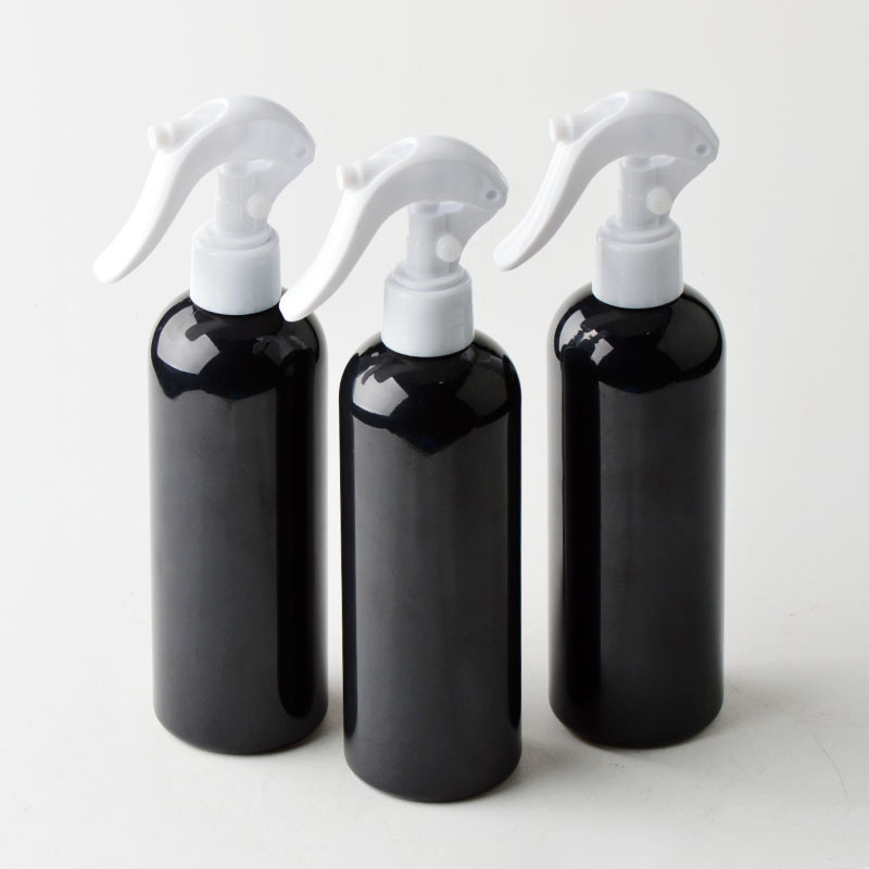 50ml 60ml 100ml 120ml 150ml 200ml 250ml solid black plastic bottles with spray disc flip lotion pump tops