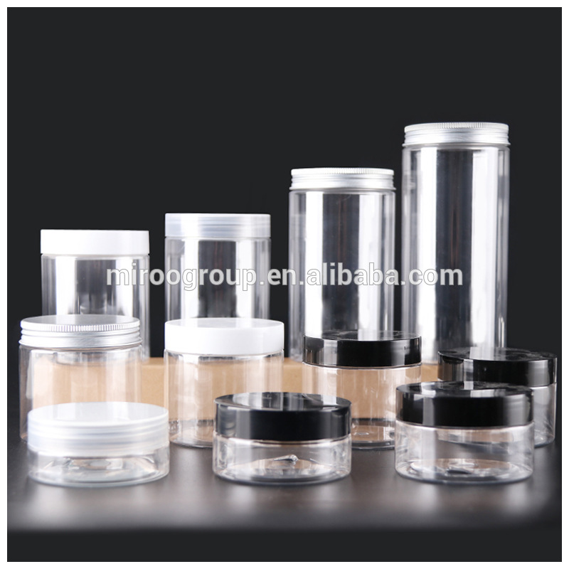50ml 60ml 100ml 150ml Empty Wide Mouth Pet Plastic Clear Empty Cosmetic Jars with Aluminum Lid White Inner Seal