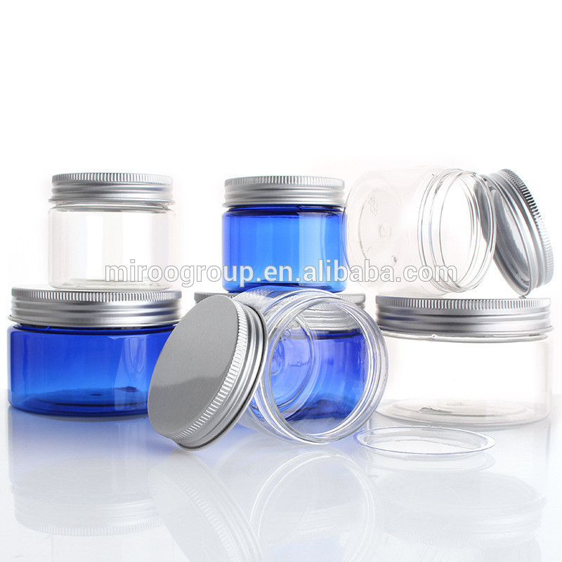 50ml 60ml 100ml 150ml Empty Wide Mouth Pet Plastic Clear Empty Cosmetic Jars with Aluminum Lid White Inner Seal