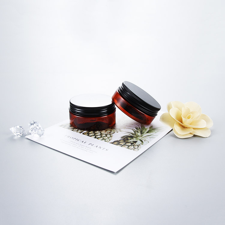 50ml 60ml 100ml Amber pet plastic Facial cream jar with Black Aluminium Lid