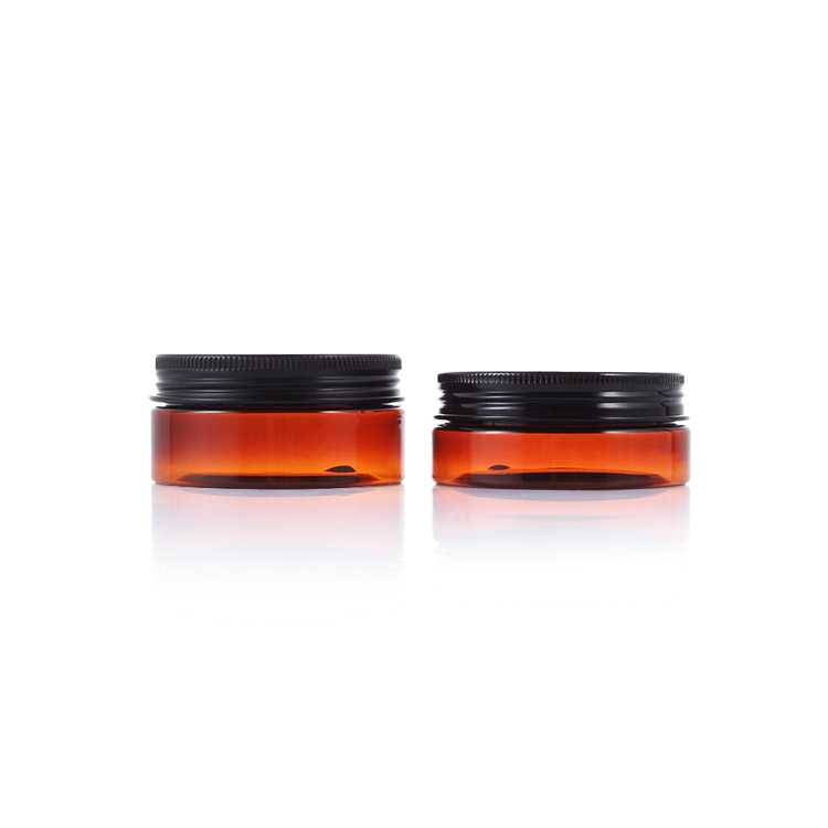 50ml 60ml 100ml Amber pet plastic Facial cream jar with Black Aluminium Lid