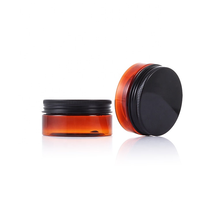 50ml 60ml 100ml Amber pet plastic Facial cream jar with Black Aluminium Lid