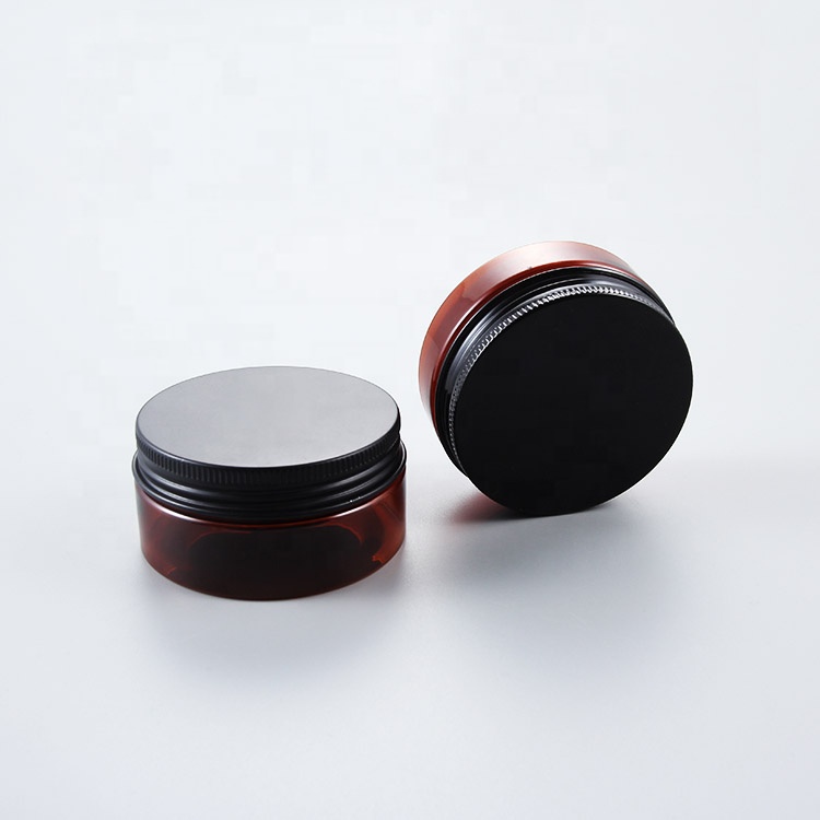 50ml 60ml 100ml Amber pet plastic Facial cream jar with Black Aluminium Lid