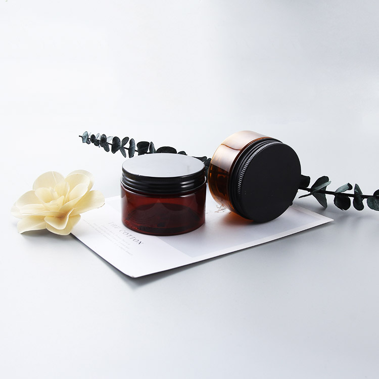 50ml 60ml 100ml Amber pet plastic Facial cream jar with Black Aluminium Lid