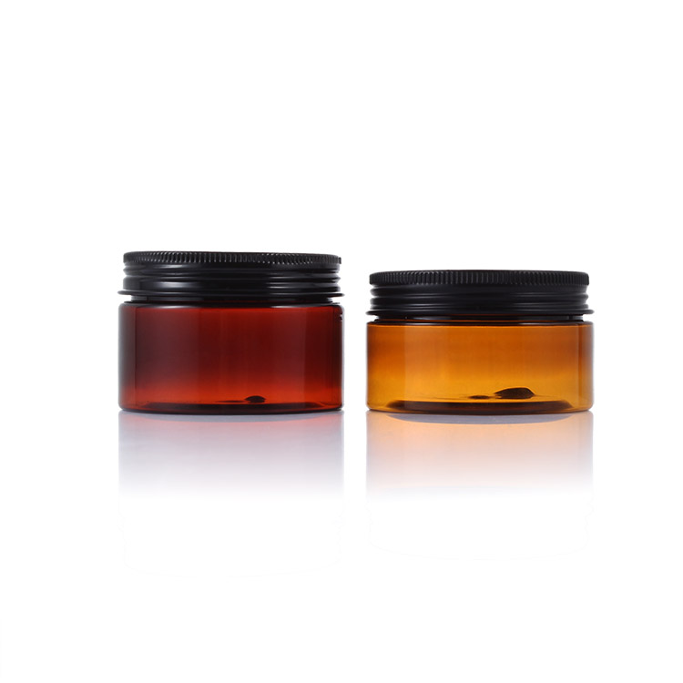 50ml 60ml 100ml Amber round pet plastic cosmetic jar with Black Aluminium Lid