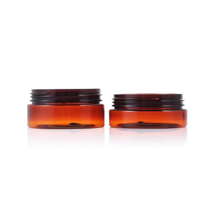 50ml 60ml 100ml Amber round pet plastic cosmetic jar with Black Aluminium Lid