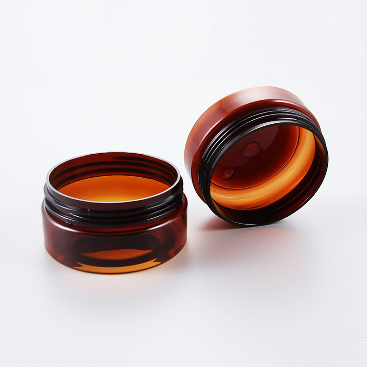 50ml 60ml 100ml Amber round pet plastic cosmetic jar with Black Aluminium Lid