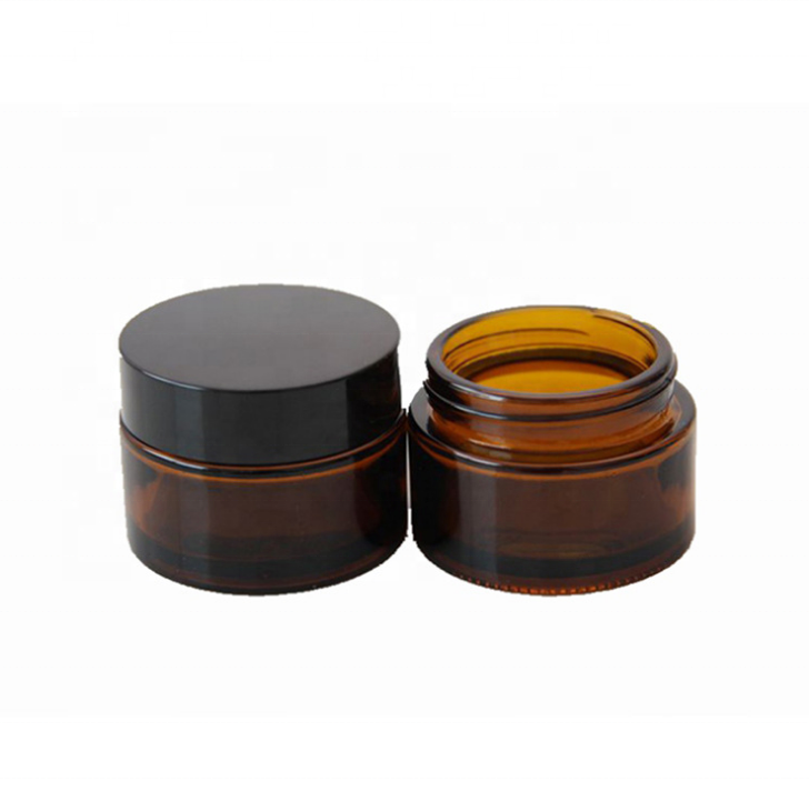 50ml 60ml 100ml Cosmetic Container Face Cream Gel Amber Glass Jar With Lid