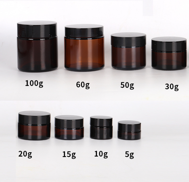 50ml 60ml 100ml Cosmetic Container Face Cream Gel Amber Glass Jar With Lid