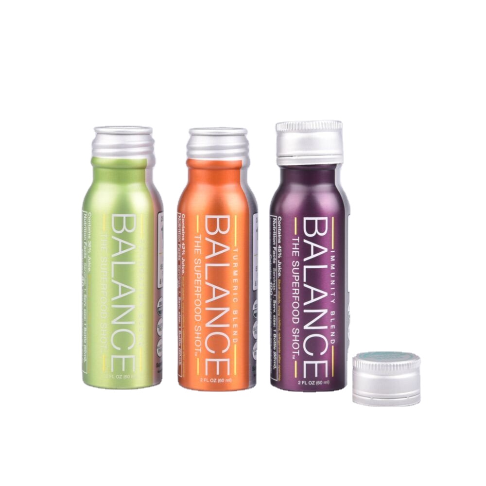 50ml 60ml 100ml small aluminum energy shot bottle with aluminum screw cap