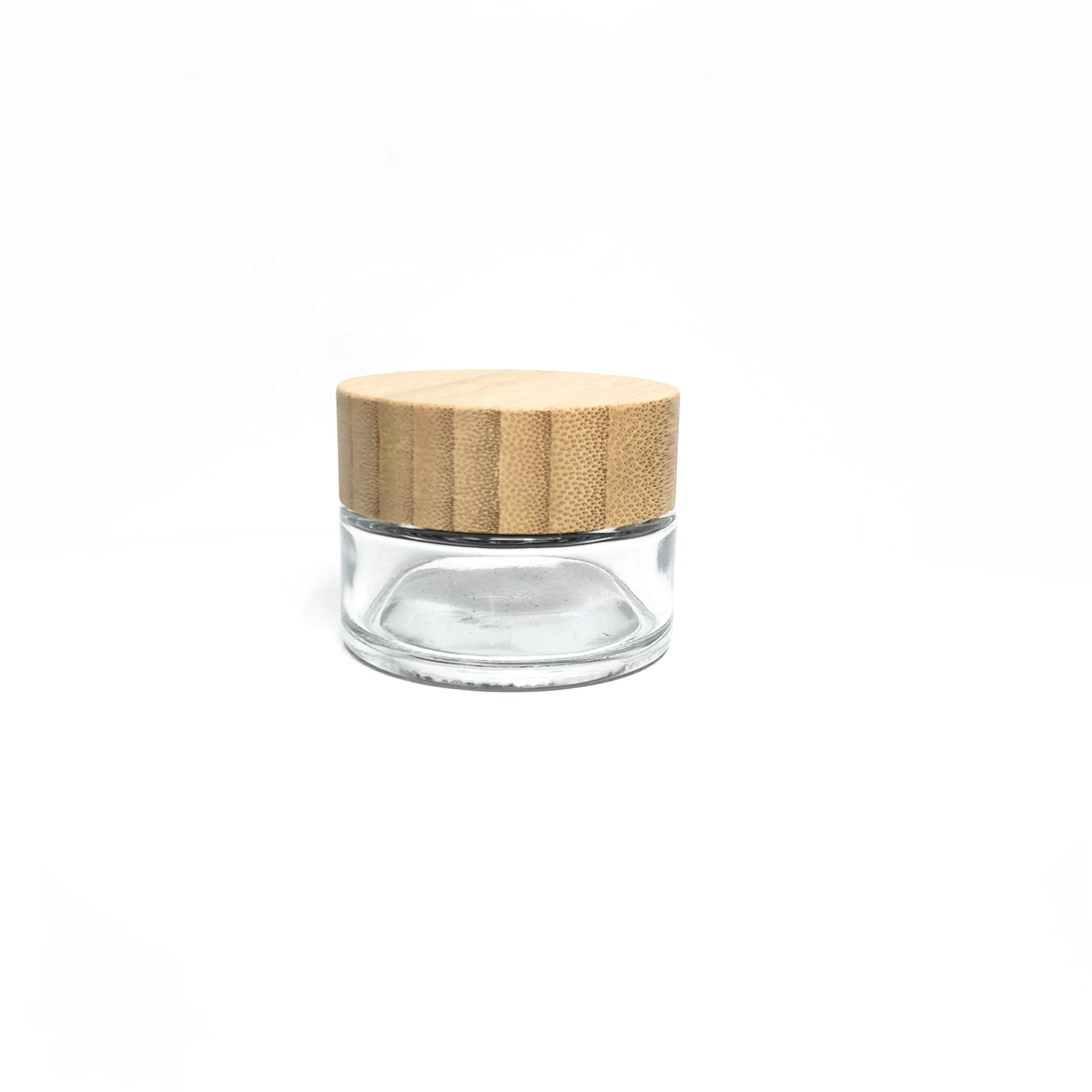 50ml 60ml 50g 2oz round shape straight sided glass jar with bamboo wooden lid for cream cosmetic packing