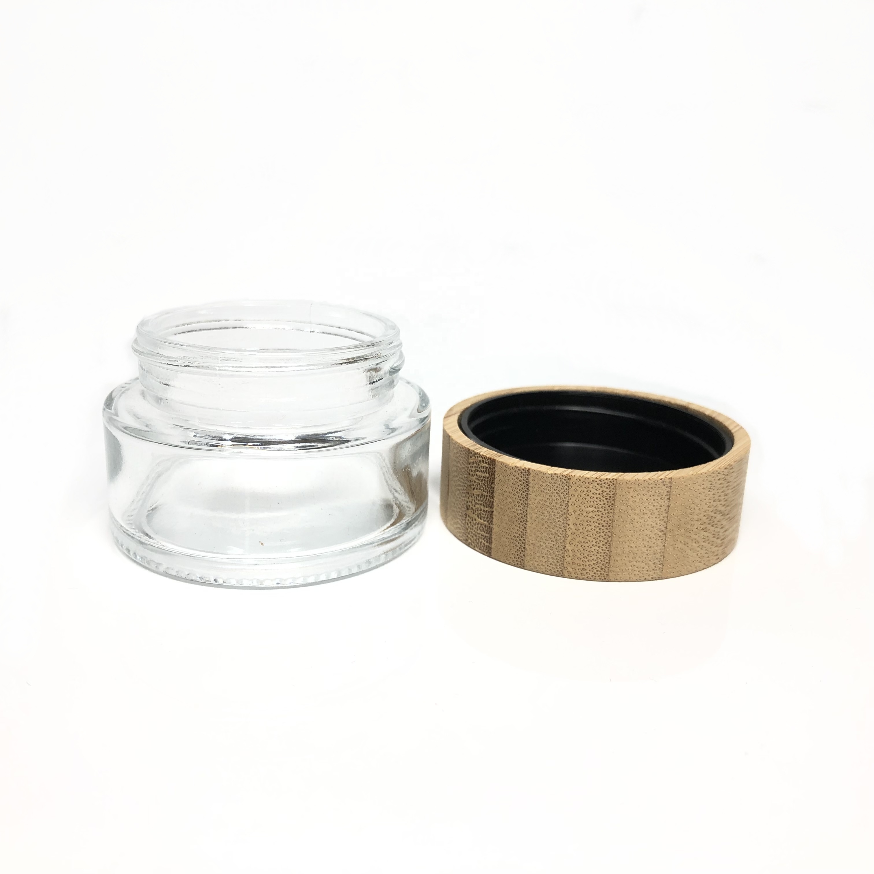 50ml 60ml 50g 2oz round shape straight sided glass jar with bamboo wooden lid for cream cosmetic packing