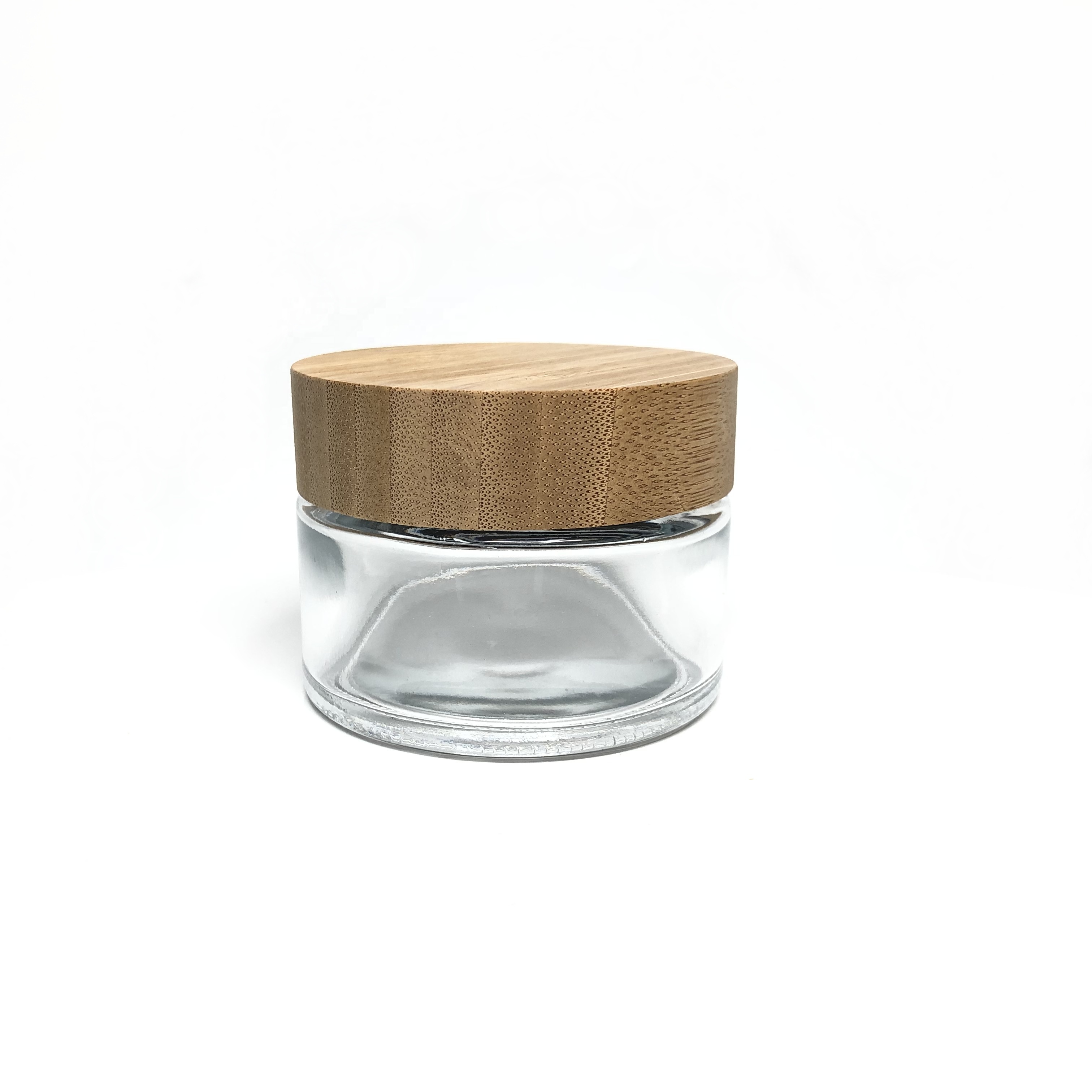 50ml 60ml 50g 2oz round shape straight sided glass jar with bamboo wooden lid for cream cosmetic packing